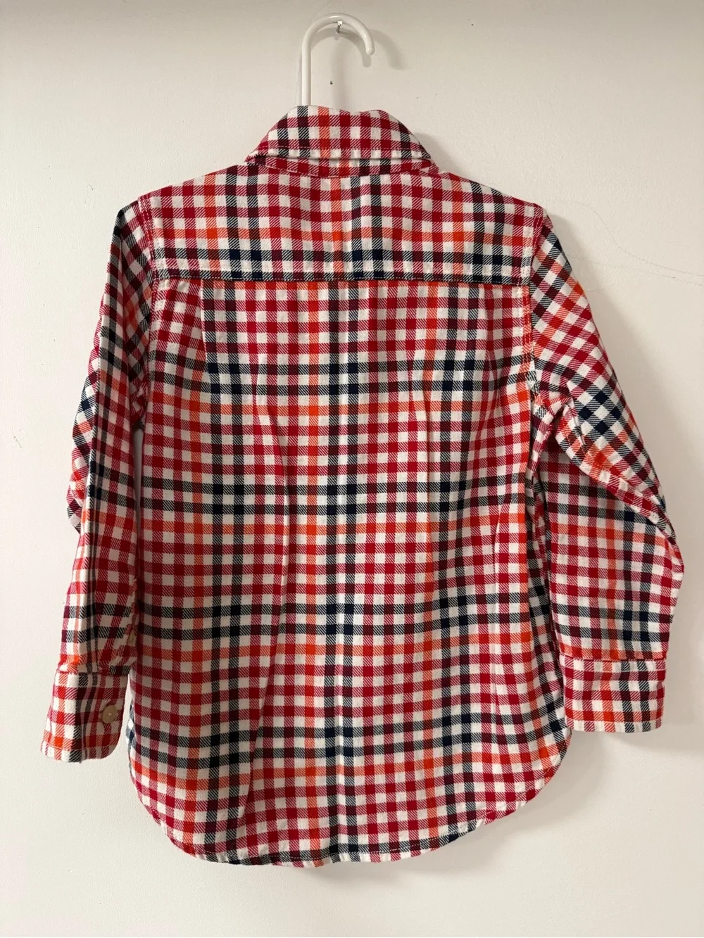 Red White and Navy Blue Plaid Button-Down Shirt
